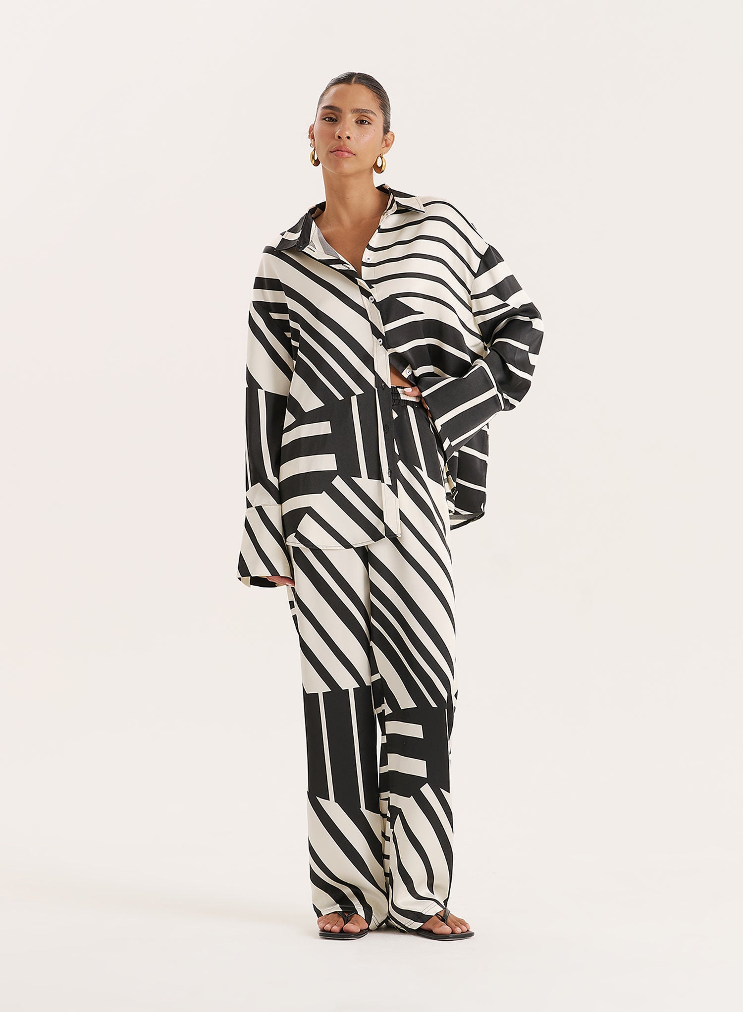 Black And White Abstract Print Satin Trouser